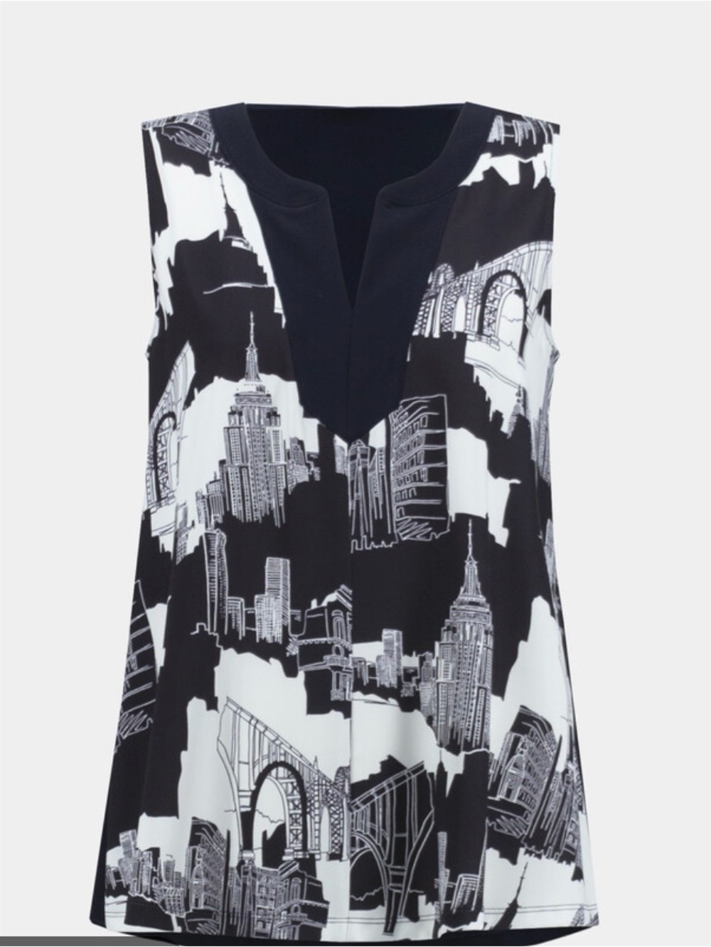 NWT Joseph Ribkoff Black and White Sleeveless Cityscape Print Top
